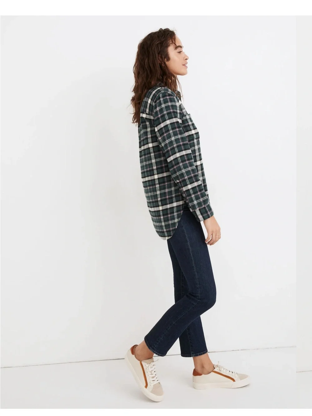 Madewell Flannel Classic Ex-Boyfriend Shirt Green - Picture 15 of 16
